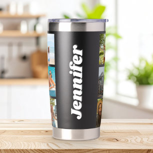 Modernes Monogramm Personalisiert 12 FotoCollage Thermobecher
