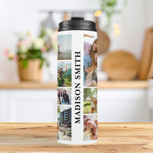 Modernes Monogramm Personalisiert 12 FotoCollage Thermosbecher