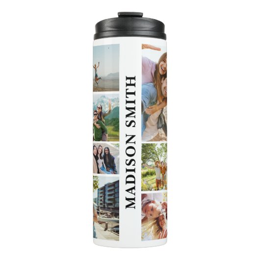 Modernes Monogramm Personalisiert 12 FotoCollage Thermosbecher (Vorderseite)
