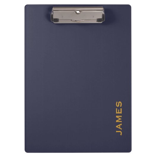 Modernes Monogramm Personalisiert Blau und Gold Klemmbrett (Vorderseite)
