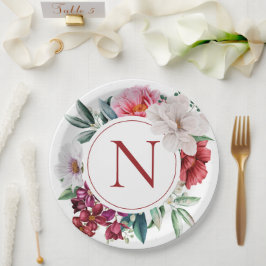 Modernes Monogramm Personalisiert floral Pappteller