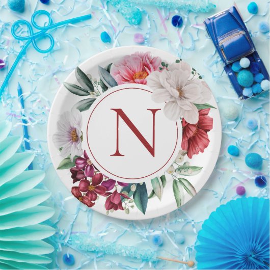 Modernes Monogramm Personalisiert floral Pappteller (Party)
