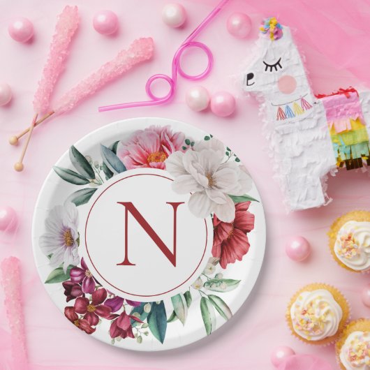 Modernes Monogramm Personalisiert floral Pappteller (Party)
