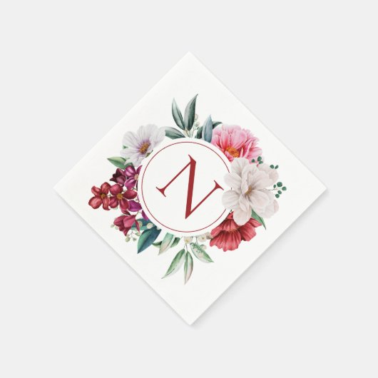 Modernes Monogramm Personalisiert floral Serviette (Ecke)