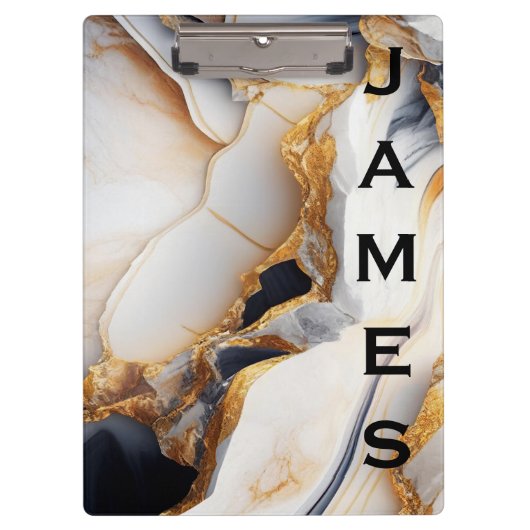 Modernes Monogramm Personalisiert-Marmor und Gold Klemmbrett (Vorderseite)