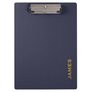 Modernes Monogramm-personalisiertes Blau und Gold Klemmbrett