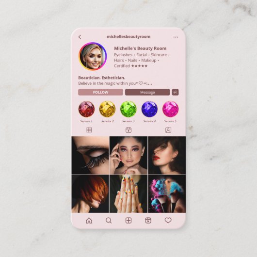 Modernes Monogramm Pink Instagramm Visitenkarte (Vorderseite)