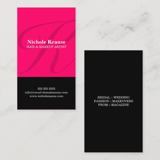 Modernes Monogramm-Pink Visitenkarte (Vorne/Hinten)