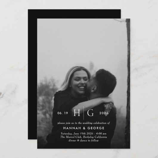 Modernes Monogramm-Programm zur Hochzeitsfeier Einladung (Vorne/Hinten)