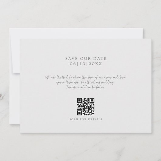 Modernes Monogramm QR Save the Date (Rückseite)