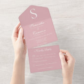 Modernes Monogramm Rosa Abendessen All In One Einladung (Abreißen)
