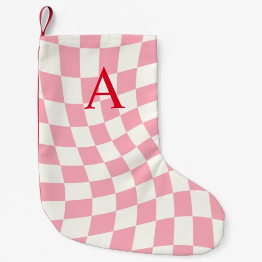 Modernes Monogramm rosa geprüft Kleiner Weihnachtsstrumpf (Vorderseite)