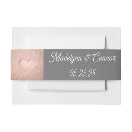 Modernes Monogramm rosa Herz mit grauer Hochzeit Einladungsbanderole