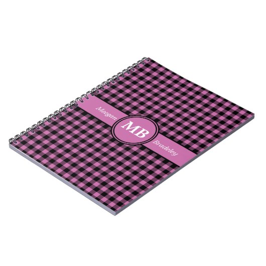 Modernes Monogramm rosa Kariertes Muster Notizblock (Linke Seite)