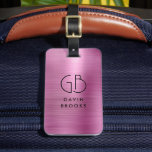 Modernes Monogramm Rosa Pinselpinsel, Girly Metall Gepäckanhänger<br><div class="desc">Eleganter moderner Mit Monogramm,  rosafarbener,  rosafarbener,  metallischer Beutel</div>