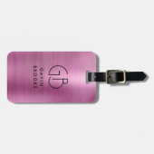 Modernes Monogramm Rosa Pinselpinsel, Girly Metall Gepäckanhänger (Vorderseite horizontal)