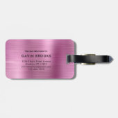 Modernes Monogramm Rosa Pinselpinsel, Girly Metall Gepäckanhänger (Rückseite horizontal)