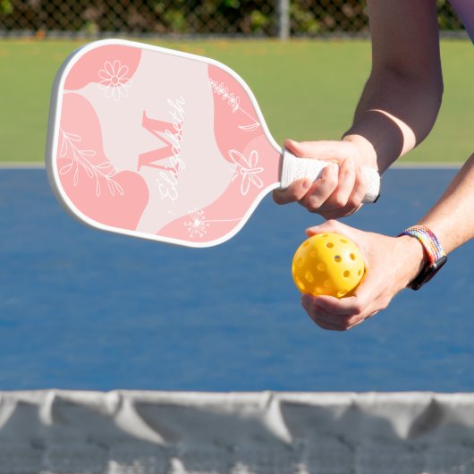 Modernes Monogramm Rosa | Wildblume Doodles Pickleball Schläger (InSitu)