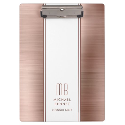 Modernes Monogramm Rose Gold Pink Business Klemmbrett (Vorderseite)