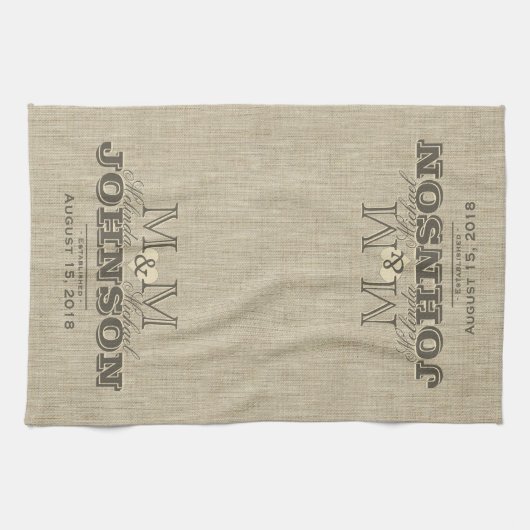 Modernes Monogramm | Rustikale Beige Handtuch (Horizontal)