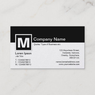 Modernes Monogramm - Schwarz und Weiß (Platin) Visitenkarte