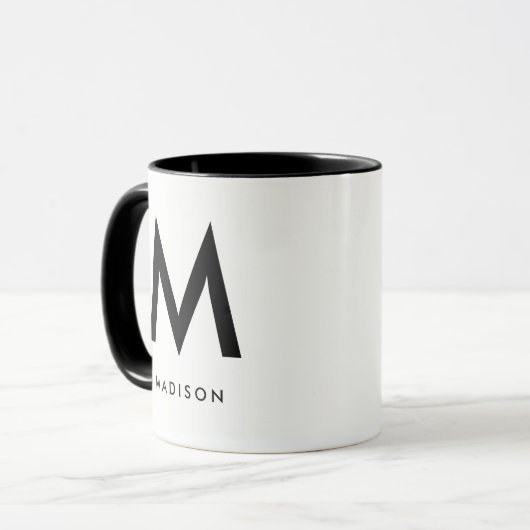 Modernes Monogramm | Schwarz und Weiß Tasse (Vorderseite Links)