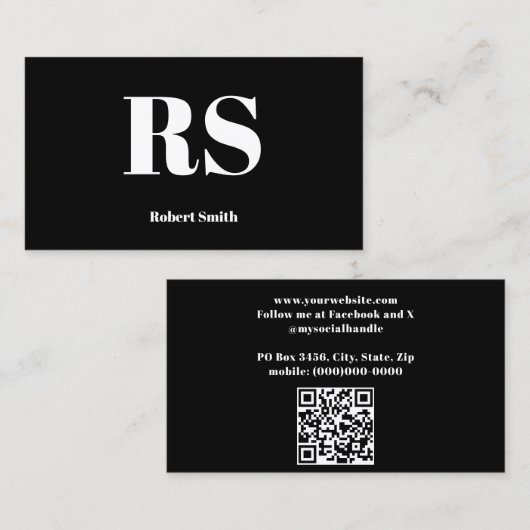Modernes Monogramm Schwarz Visitenkarte (Vorne/Hinten)