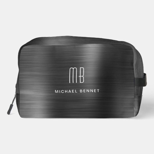 Modernes Monogramm Schwarz Waschbeutel (Rückseite)