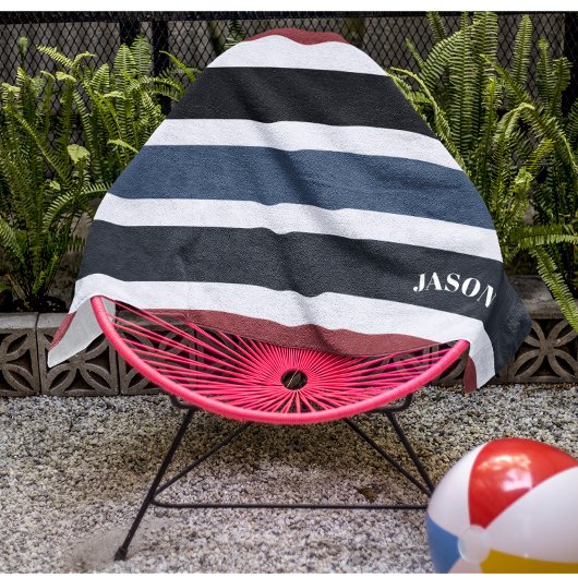 Modernes Monogramm Schwarz-weiß blau gestrichen Strandtuch