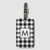 Modernes Monogramm Schwarz/Weiß Gingham Muster Gepäckanhänger (Vorderseite Vertikal)