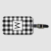 Modernes Monogramm Schwarz/Weiß Gingham Muster Gepäckanhänger (Vorderseite (Horizontal))