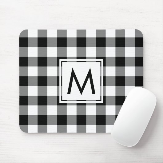 Modernes Monogramm Schwarz/Weiß Gingham Muster Mousepad (Mit Mouse)