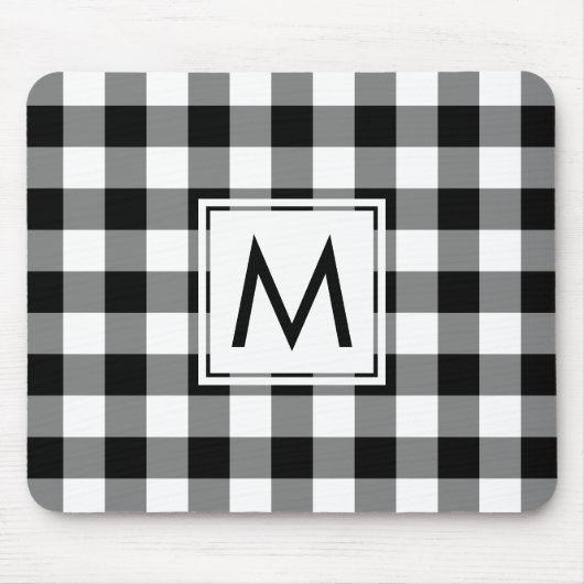 Modernes Monogramm Schwarz/Weiß Gingham Muster Mousepad (Vorne)