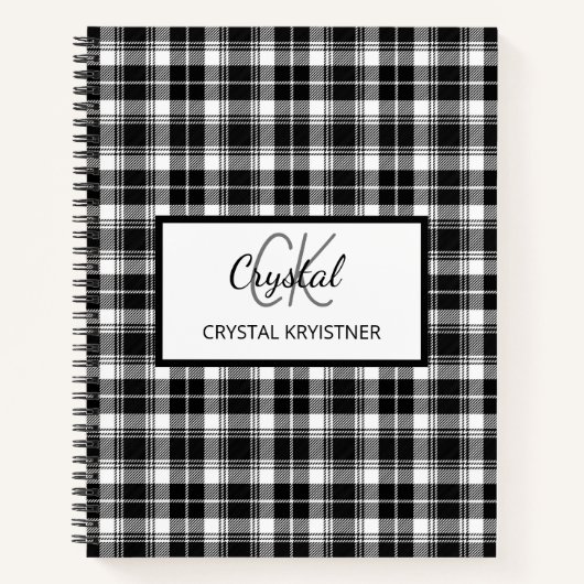 Modernes Monogramm Schwarz/Weiß Kariert Notizblock (Vorderseite)