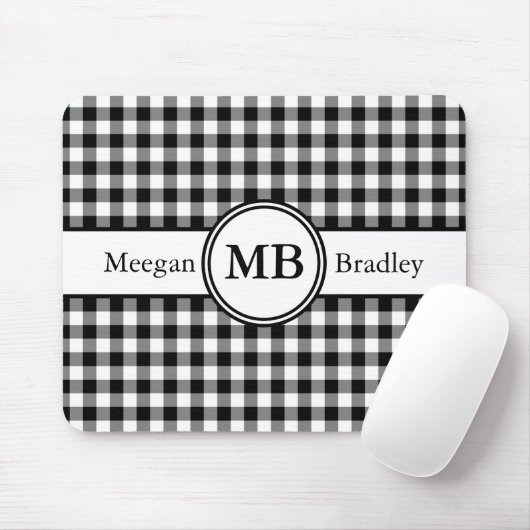 Modernes monogramm Schwarz-Weiß-Muster Mousepad (Mit Mouse)