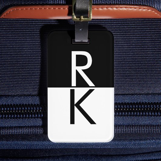 Modernes Monogramm Schwarz/Weiß Personalisiert Gepäckanhänger
