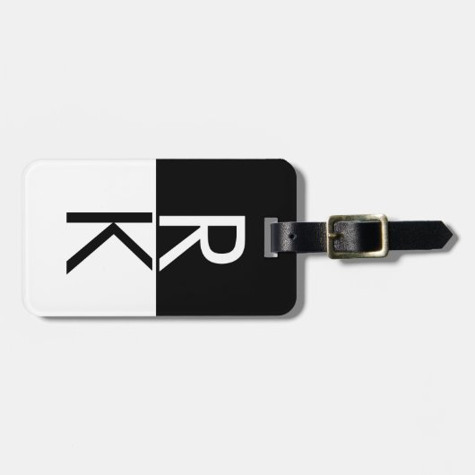 Modernes Monogramm Schwarz/Weiß Personalisiert Gepäckanhänger (Vorderseite horizontal)