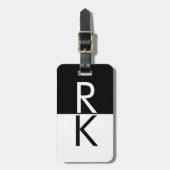 Modernes Monogramm Schwarz/Weiß Personalisiert Gepäckanhänger (Vorderseite vertikal)