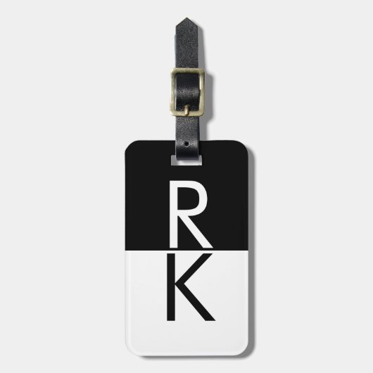 Modernes Monogramm Schwarz/Weiß Personalisiert Gepäckanhänger (Vorderseite vertikal)