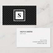 Modernes Monogramm Schwarz-Weiß-Polka-Dot-Muster Visitenkarte (Vorne/Hinten)