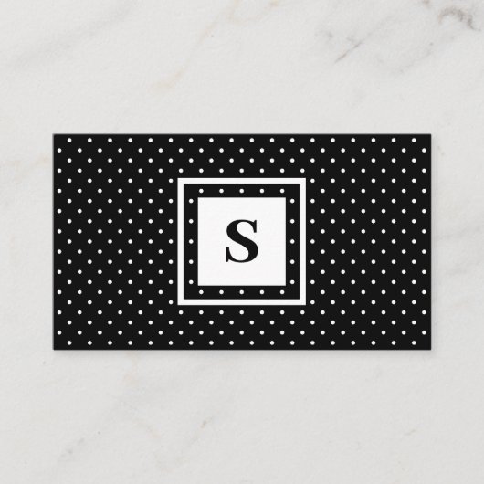 Modernes Monogramm Schwarz-Weiß-Polka-Dot-Muster Visitenkarte (Vorderseite)