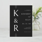 Modernes Monogramm Schwarz/Weiß QR Code Hochzeit Einladung (Stehend Vorderseite)