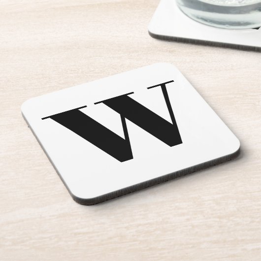 Modernes Monogramm Schwarz-weißer, individueller A Getränkeuntersetzer (Linke Seite)
