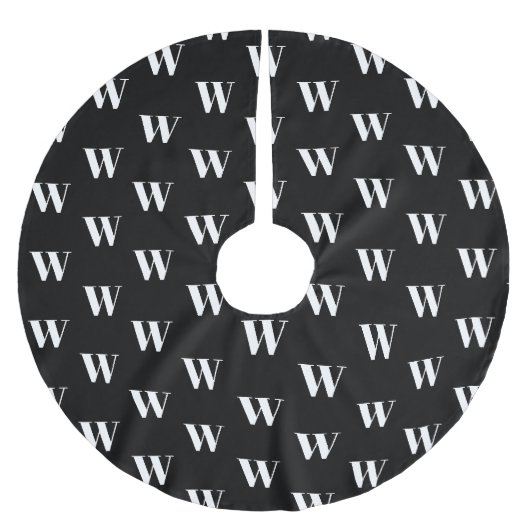 Modernes Monogramm Schwarz-weißer, individueller A Polyester Weihnachtsbaumdecke (Vorderseite)