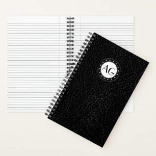Modernes Monogramm Schwarzes Leder Spiral Notizbuc Notizblock