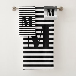 Modernes monogramm Schwarzweißstreifen-Muster Badhandtuch Set
