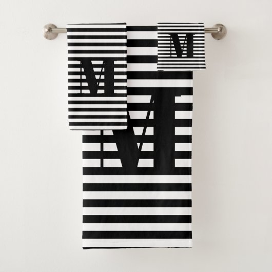 Modernes monogramm Schwarzweißstreifen-Muster Badhandtuch Set (Insitu)