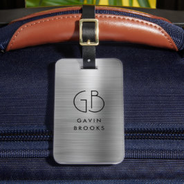 Modernes Monogramm Silber Grau gebürstet Metallic Gepäckanhänger