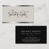 Modernes Monogramm Silber-Grenze Minimalistisch Visitenkarte (Vorne/Hinten)