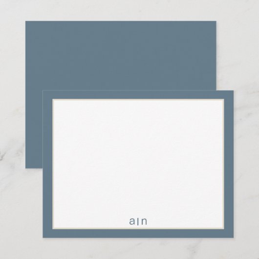 Modernes Monogramm Staubblau Mitteilungskarte (Vorne/Hinten)